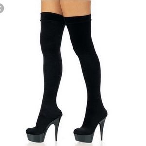 PLEASER Black Platform Stretch Velvet Thigh Hi